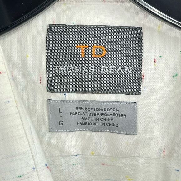 Thomas Dean Mens Button Up Shirt Multicolor Speckled Long Sleeve White Large - Picture 9 of 13